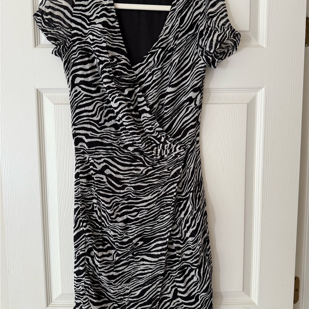 Black and White Ruched Wrap Mini Dress